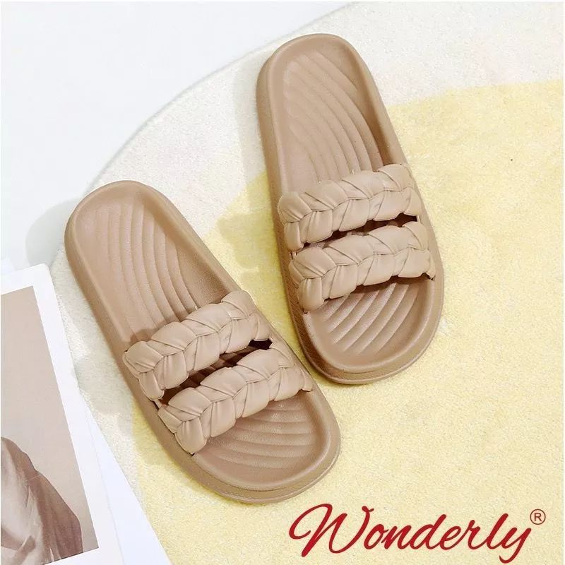  2209-2 WONDERLY Sandal Wanita / Sendal Wanita / Sandal Jelly Wanita / Sandal Selop / Sandal Tali / Sandal Kepang / Sandal Anyaman / Sandal Slide Wanita Variasi: Mocca,36/37 (23cm)