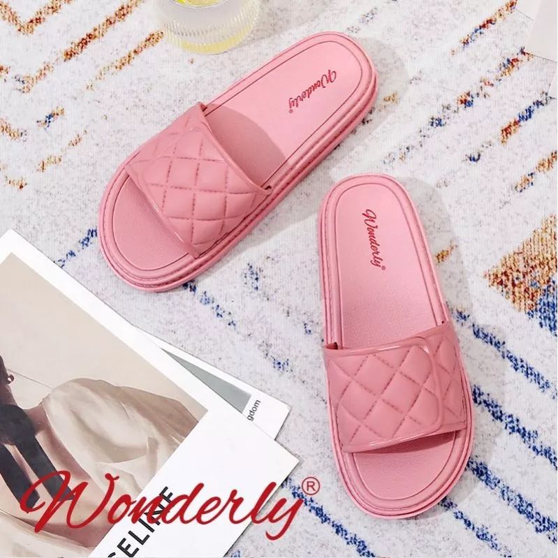  1997-4 WONDERLY Sendal Wanita Sandal Selop Sendal Jelly Sandal Wanita Rumah Sendal Empuk Sandal Slides Wanita Sandal Slop Sandal Karet Sandal Rumah Variasi: Pink,36/37 (24cm)