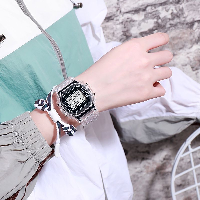  Jam Tangan Wanita A0070 Versi Korea Jam Tangan Transparan Tahan Air Sederhana Variasi: hitam