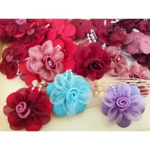 B2) APLIKASI BUNGA LOTUS SIFON ORGANZA BUNGA KORSAGE BAHAN BROS, TWISPIN, APLIKASI PITA BAJU