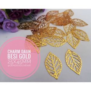 10pcs) Charm daun besi gold & silver - bahan kerajinan craft mahar scrapbook - bahan bros