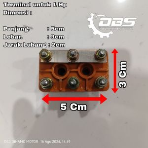 Terminal untuk dinamo 3 phase ( P 5cm, L 3cm, Jarak Lubang Baut 2cm ) )