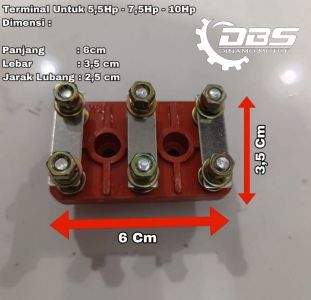 Terminal untuk dinamo 3 phase ( P 6cm, L 3,5cm, Jarak Lubang Baut 2,5cm ) 