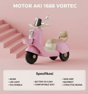 Mainan Anak Motor Aki V 1688 REMOTE Ban Eva / Karet