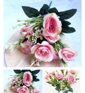 (1822) 7 head Bouquet artificial tea Bud flower silk rose 