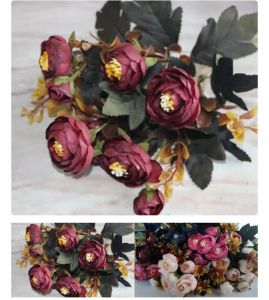 (6kuntum) buket bunga peony vintage import daun hijau gelap 