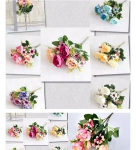 (P3129) bunga import Peony Aster Putik premium artificial daun vintage 
