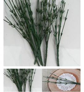 Tangkai kawat bunga plastik hijau bercabang 5/7 30cm (7 TANGKAI)