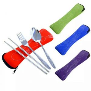 1 set sendok garpu sumpit+pouch tebal 4in1