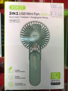 KIPAS MINI FAN  + POWER BANK ROBOT RT-BF11 HITAM