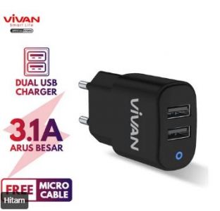 CHARGER MICRO FULL SET VIVAN VP01 3.1A HITAM