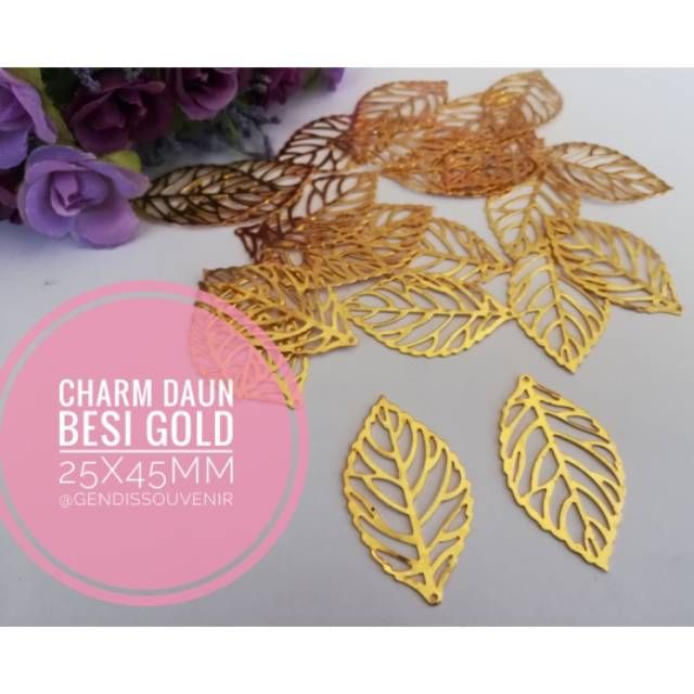 10pcs) Charm daun besi gold & silver - bahan kerajinan craft mahar scrapbook - bahan bros