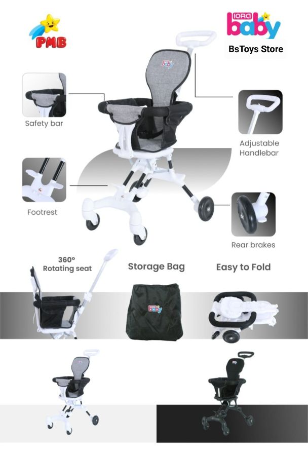 W 668 Putih Stroller Praktis Bagasi Size + Kantong