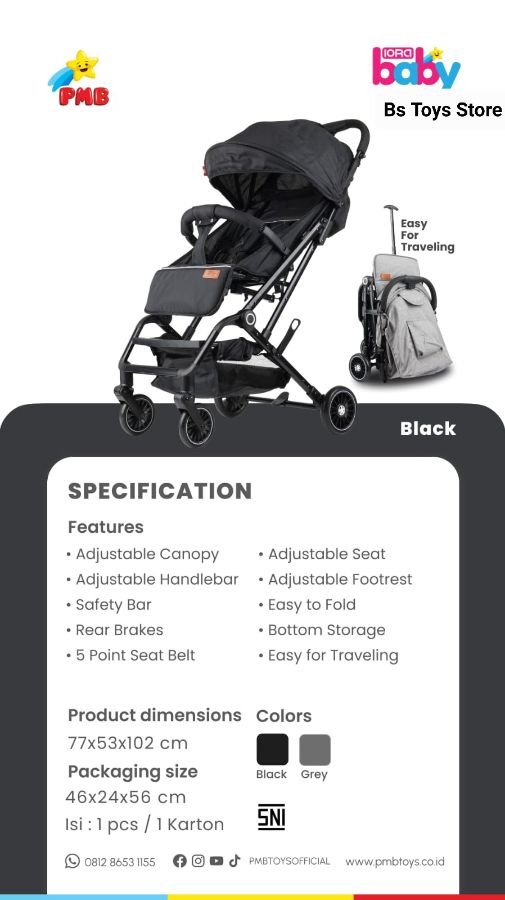 IB 705 Hitam Stroller Easy to Travelling