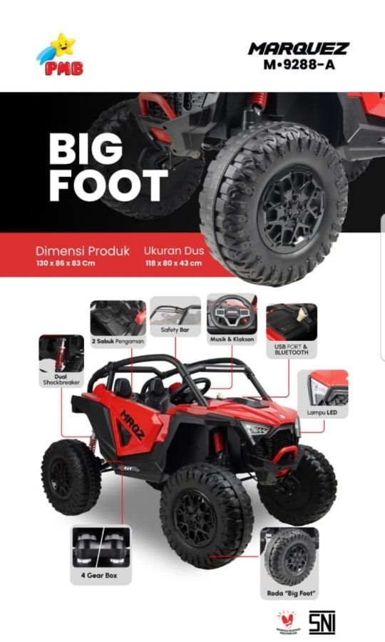 M 9288A Merah Jeep Marquez 4 WD Ban Plastik 