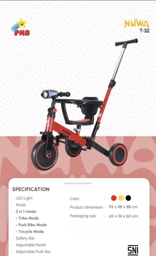 T 32 Merah Sepeda Stroller 3 in1 + Pengaman Lingkar