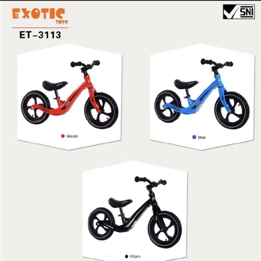 ET 3113 Biru Sepeda Push Bike Balance Bike Sepeda Keseimbangan Ban Karet Pompa