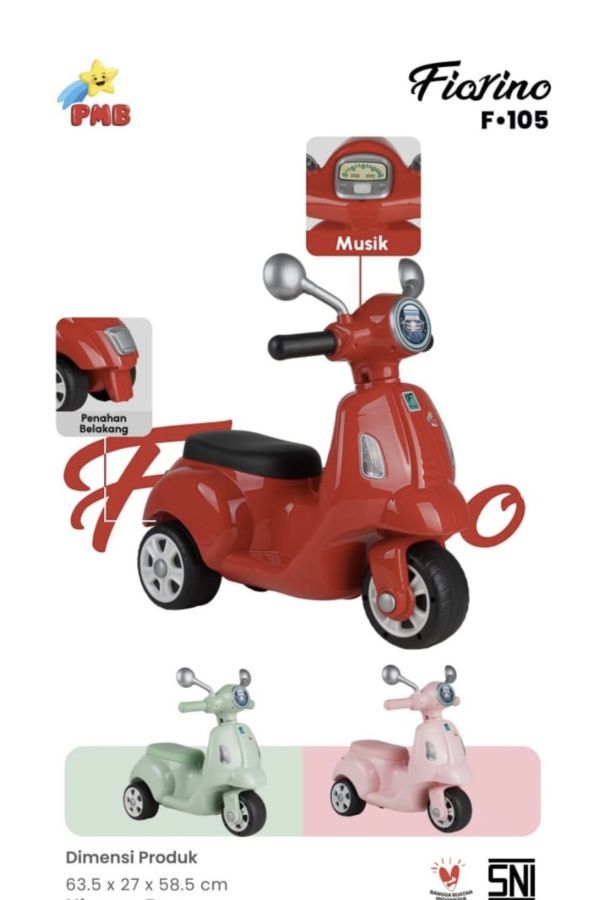 FV 105 Mainan Motor Dorong  Anak Vespa Musik Lampu Balance Bike Keseimbangan