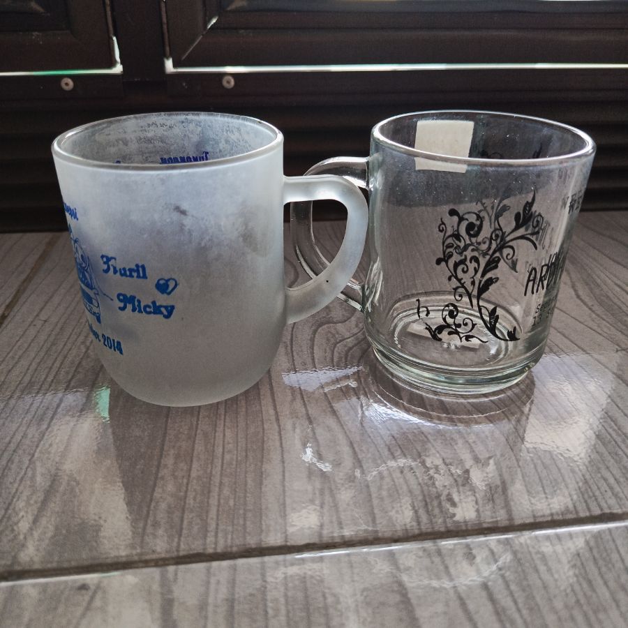 Jasa doff gelas kaca per biji minim 100 bj