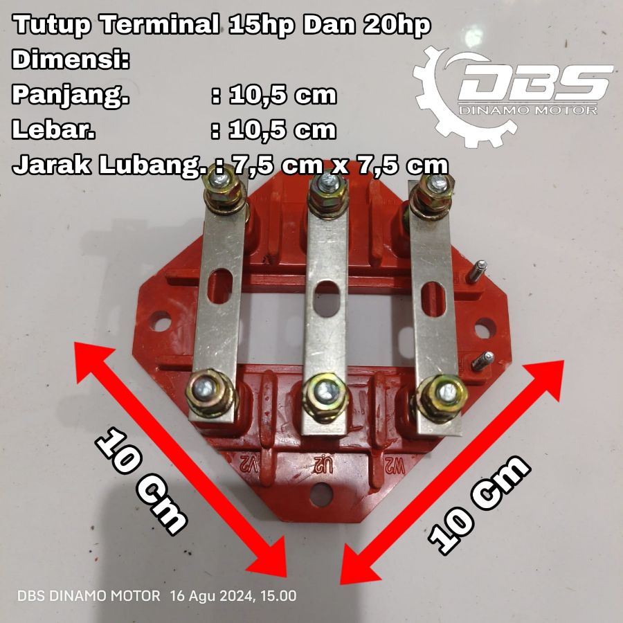 Terminal untuk dinamo 3 phase ( P 10,5cm, L 10,5cm, Jarak Lubang Baut 7,5cm ) 