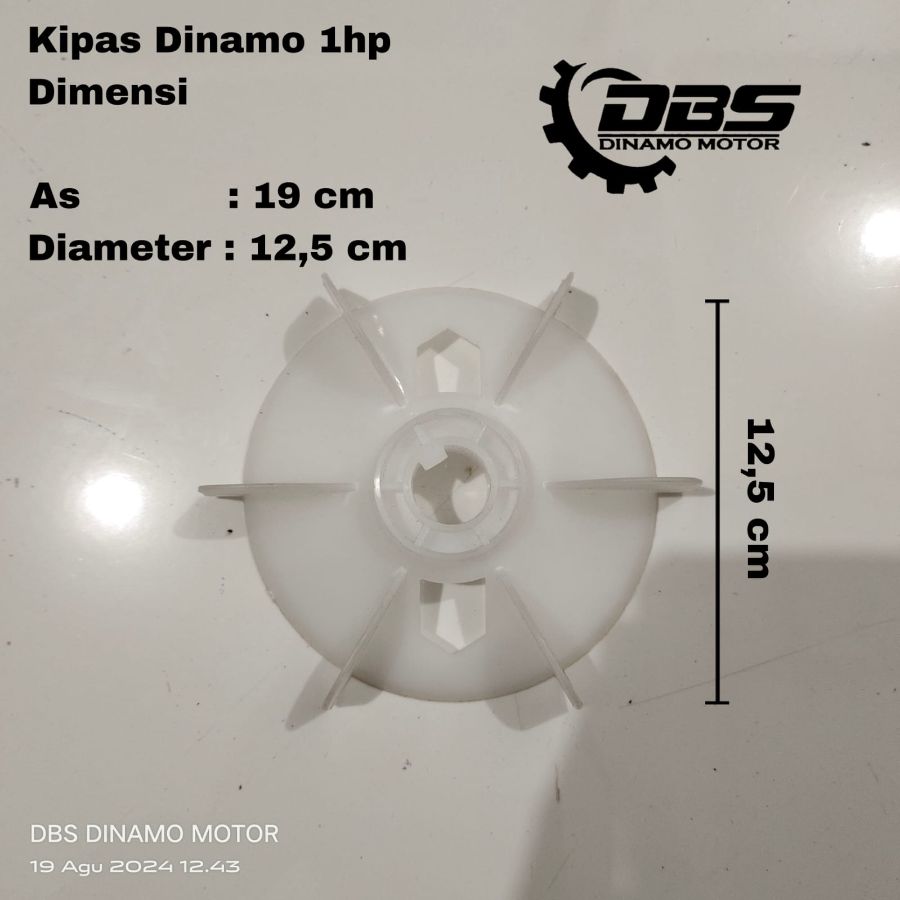 Kipas belakang untuk  dinamo 3 phase ( As = 19mm, DD = 10.8 cm, DL = 12.3 cm )