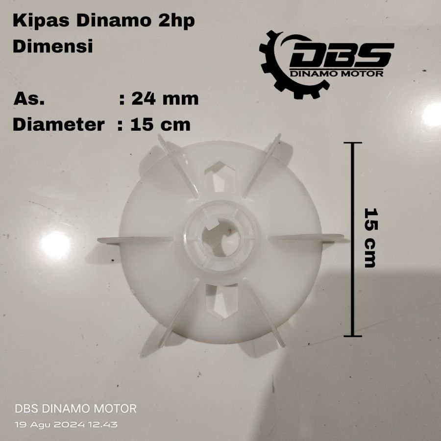 Kipas belakang untuk  dinamo 3 phase ( As = 24 mm, DD = 11.7 cm, DL = 15 cm )