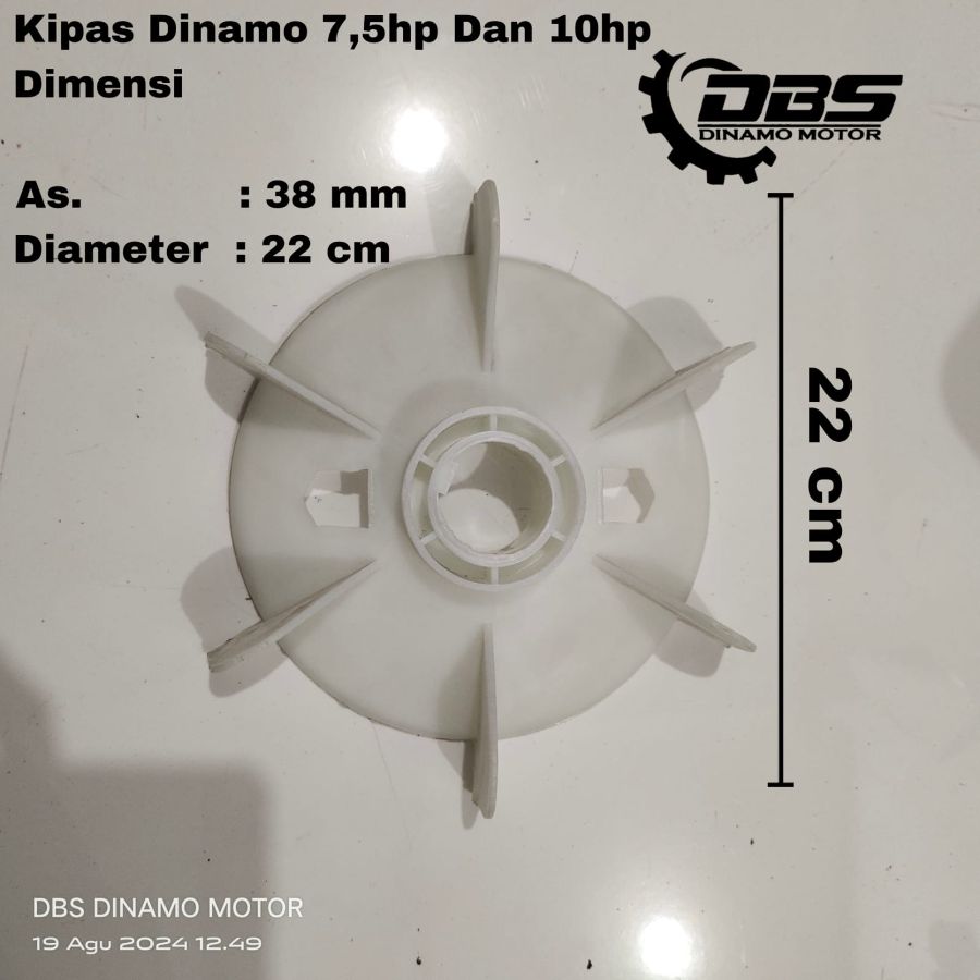 Kipas belakang untuk  dinamo 3 phase ( As = 38mm, DD = 18 cm, DL = 20.8 cm )