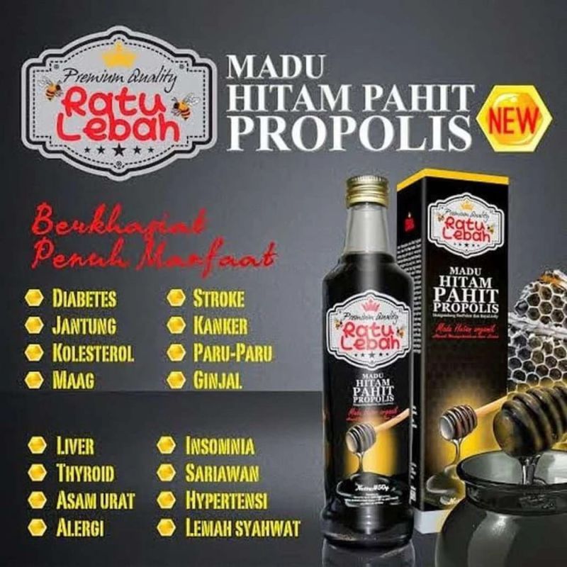 RATU LEBAH MADU HITAM PAHIT PLUS PROPOLIS DAN DAUN INSULIN