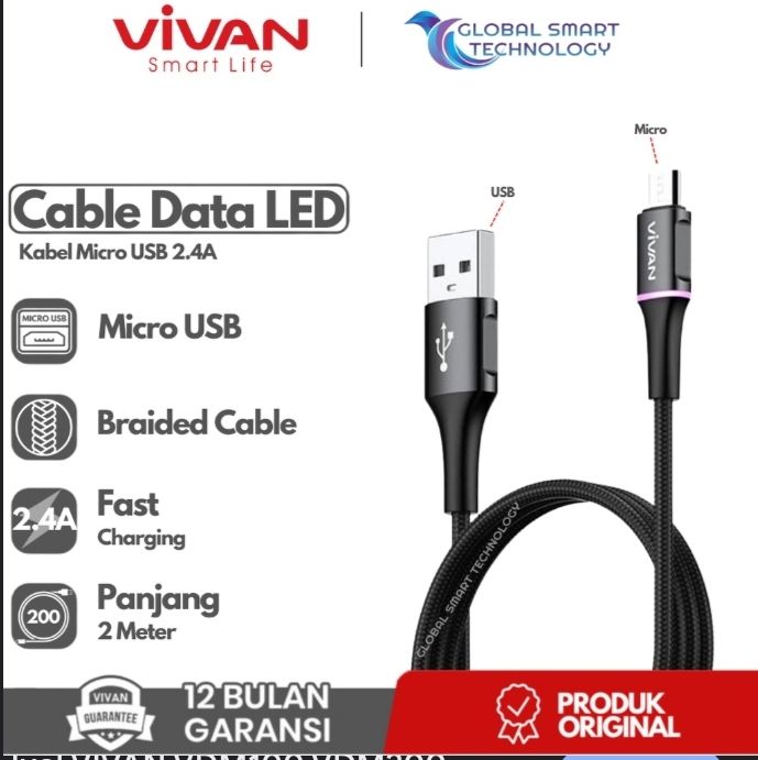 KABEL DATA VIVAN MICRO 2 METER VDM200 BLACK