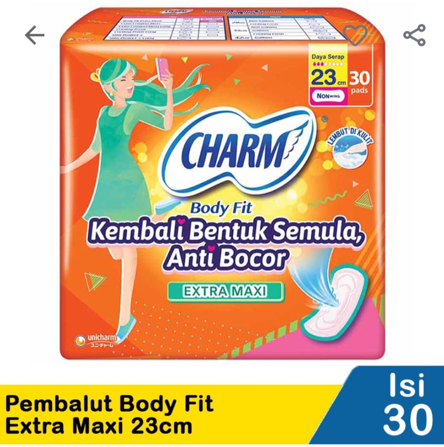 Charm body fit Extra Maxi Non Wing 23cm 30 pads