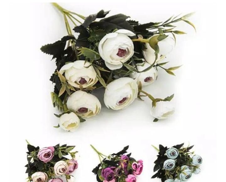 1 Buket 8 Kuntum silk flowers vivid peony