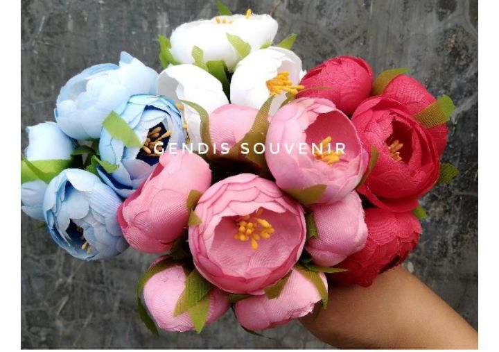 Grosir 30pcs kuntum PEONY MANGKOK SILK