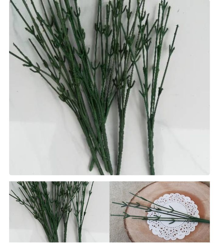 Tangkai kawat bunga plastik hijau bercabang 5/7 30cm (7 TANGKAI)