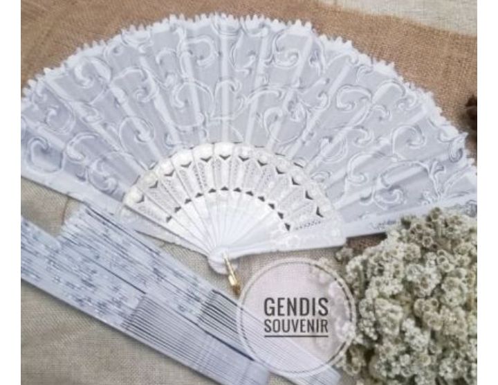 Kipas organza Gliter wallpaper Gagang putih