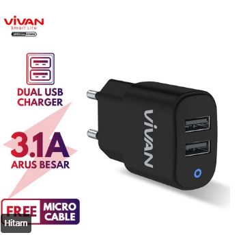 CHARGER MICRO FULL SET VIVAN VP01 3.1A HITAM
