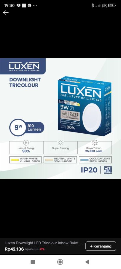DOWNLIGHT LUXEN 9W 3 WARNA
