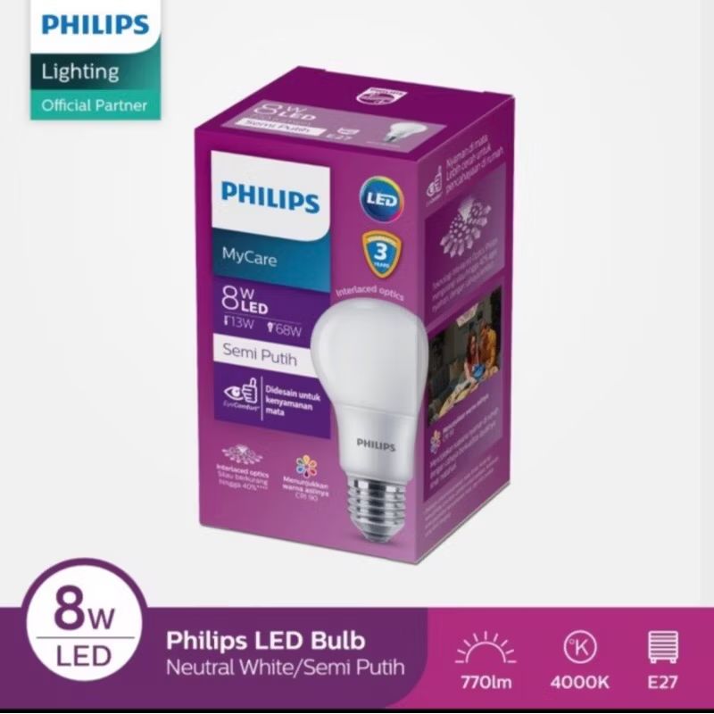 LED 8W PHILIPS SEMI PUTIH MYCARE