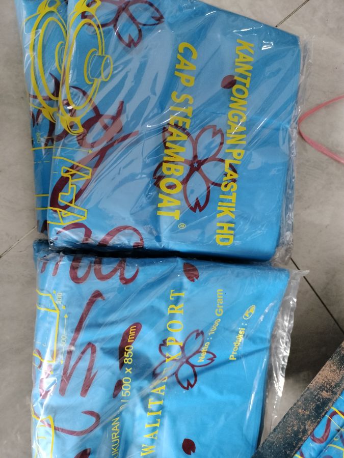 Plastik asoy thankyou biru UK 700/500 x 850 mm. Kantongan plastik hd jumbo