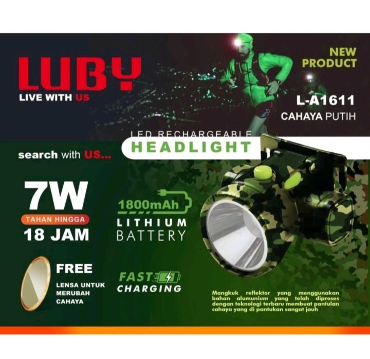 SENTER KEPALA 7W ARMY LUBY