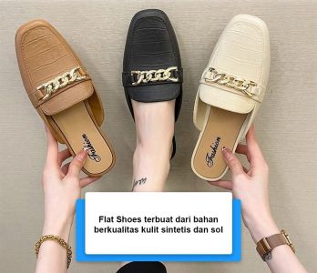 Sandal Slop Rantai SP18 Flat Shoes Wanita Import
