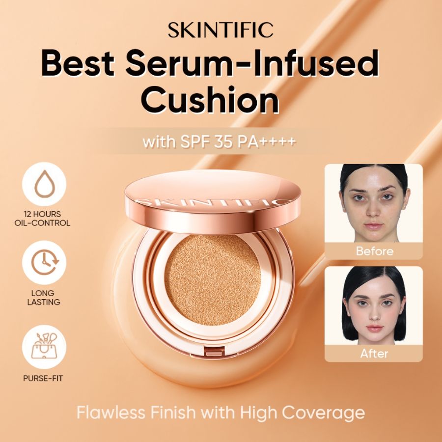 Skintific Cover All Perfect Cushion High Coverage Poreless&Flawless Foundation 24H Long-lasting SPF35 PA++++