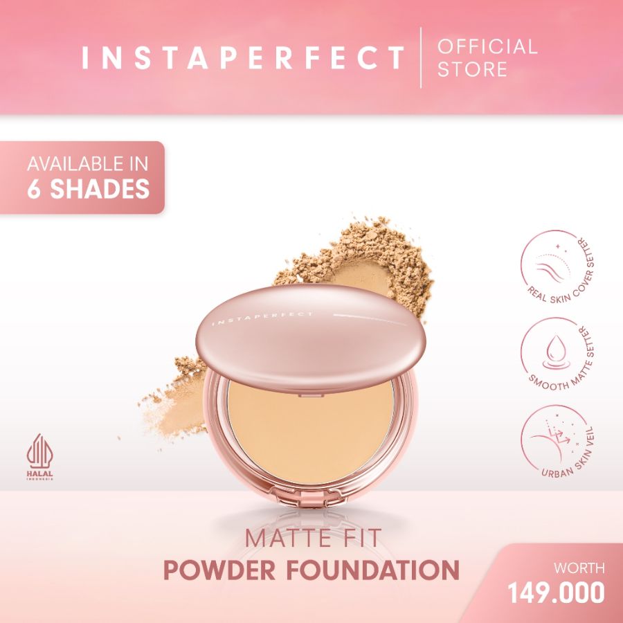 Instaperfect Matte Fit Powder Foundation 13 g - Bedak (Real Skin Cover Setter, Smooth Matte Finish, SPF 20 PA+++)