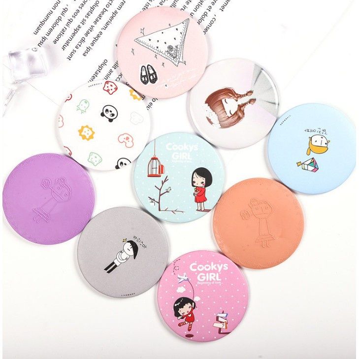 Cermin Bulat Karakter Kaca Cermin Make Up Mini Kaca Travelling