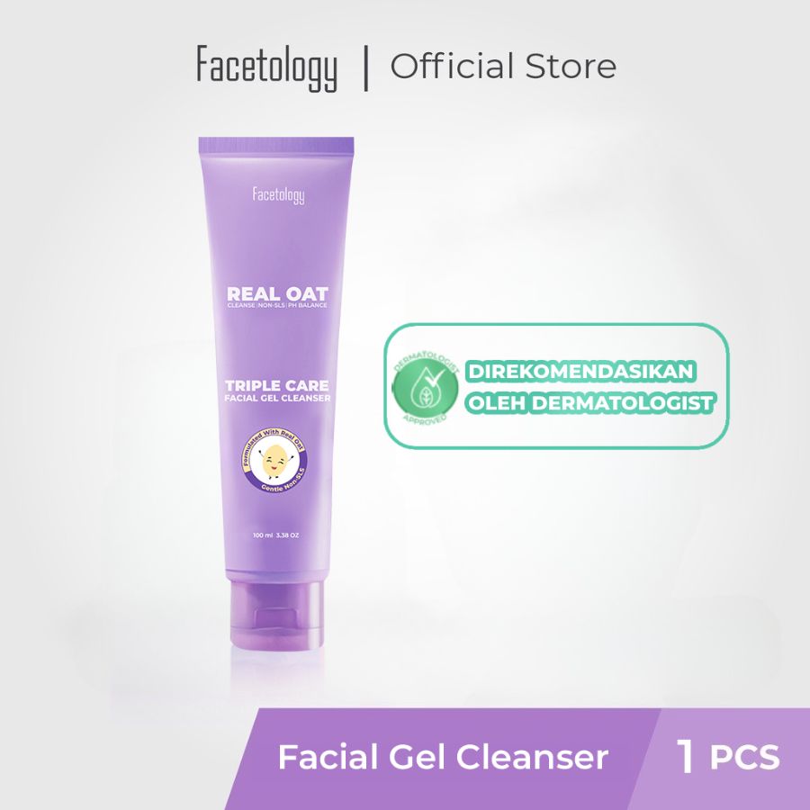 Facetology Triple Care Facial Gel Cleanser Sabun Cuci Muka Gentle Low PH Oat Senstive skin All skin Types acne