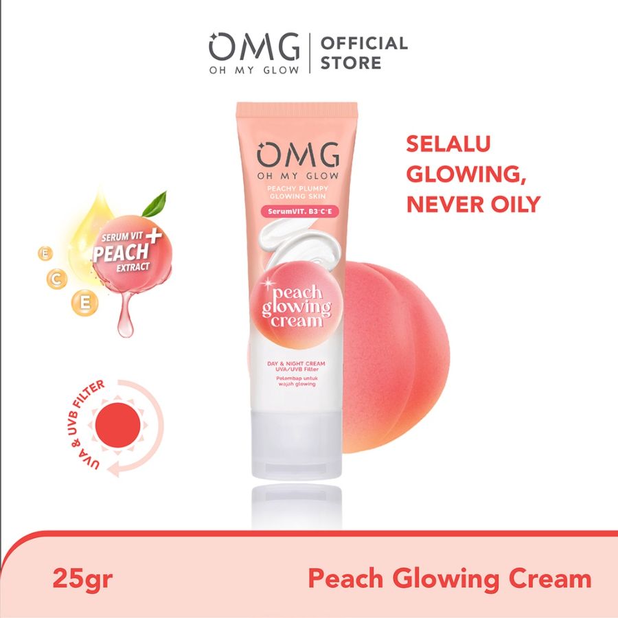 OMG Oh My Glow Peach Glowing Cream with Double Sunscreen Filter Untuk Semua Jenis Kulit 25 gr - Moisturizer Pelembab