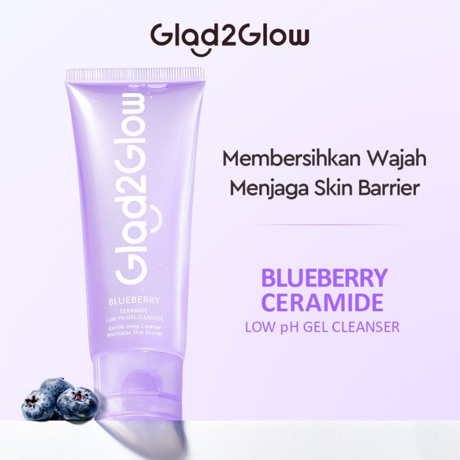Glad2Glow Blueberry Ceramide Low pH Gel Cleanser sabun cuci muka facial wash Acne Prone Skin Friendly