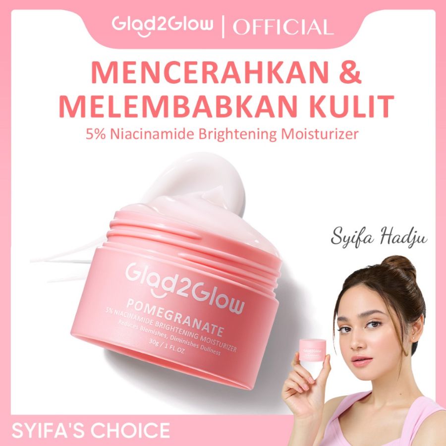 GLAD2GLOW Pomegranate 5% Niacinamide Brightening Moisturizer 30g Pelembab Wajah Whitening Glowing