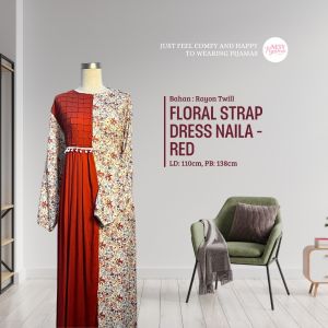 Rayon Twill Floral Strap Dress Naila - Red