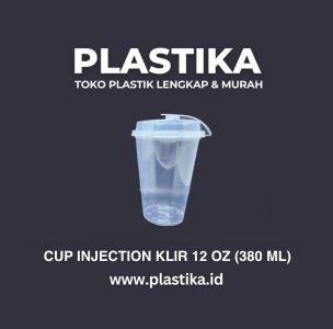 Gelas Plastik Cup Injection Klir 12 Oz 380 Ml KRN @25 (Dengan Tutup)