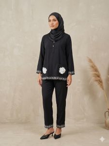 Setelan Bw Leave Flower - Black